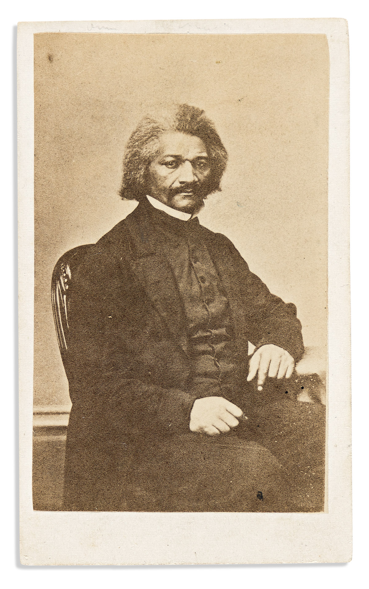 (SLAVERY & ABOLITION.) [Samuel M. Fassett; photographer.] Carte-de-visite portrait of Frederick Douglass taken during the Civil War.